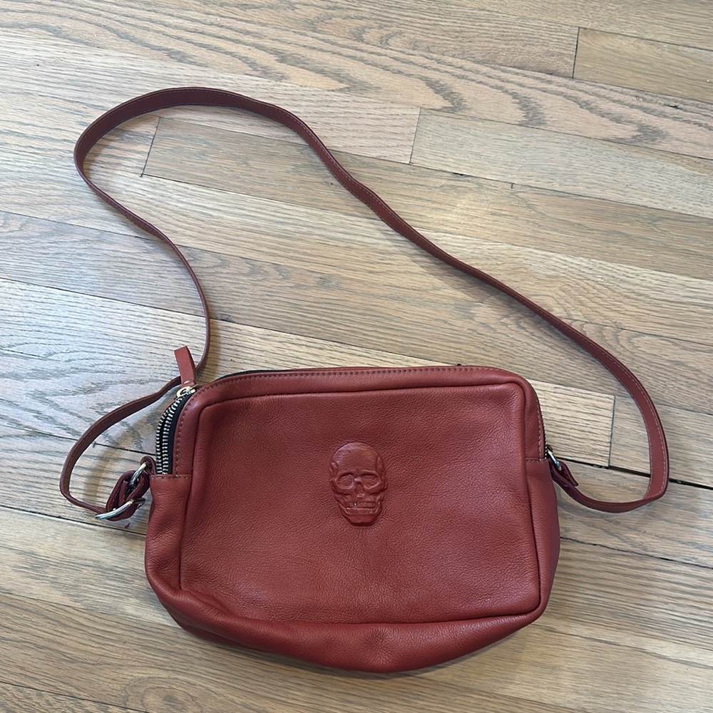 Red leather cross body with skull